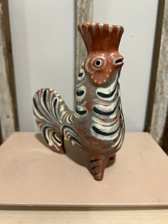 Tonala Mexican FolkArt pottery hand paint rooster