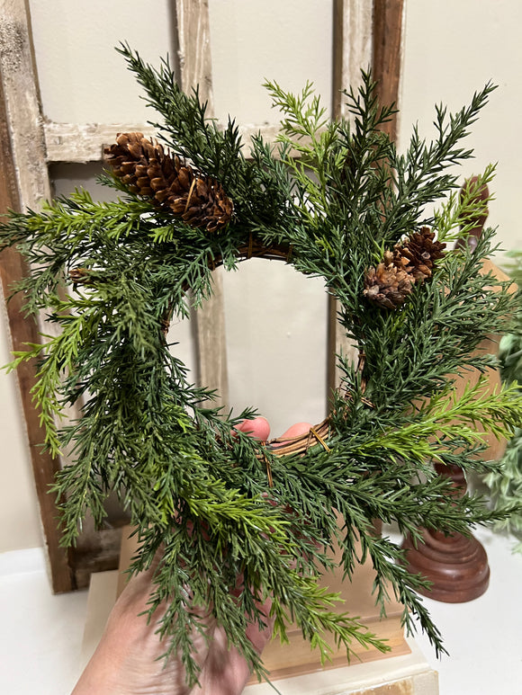 Cypress wreath with less pine cones