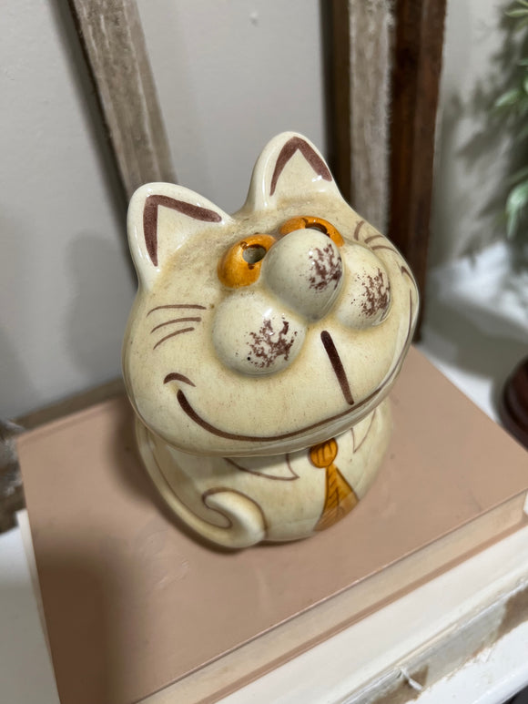 Vintage NS Gustin Pottery Cat Cheese shaker - hand painted