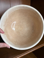 Vintage Stained & Crazed Cronin Pottery Bake Oven Mixing Bowl Fruit Red Stripe 1940s Farmhouse