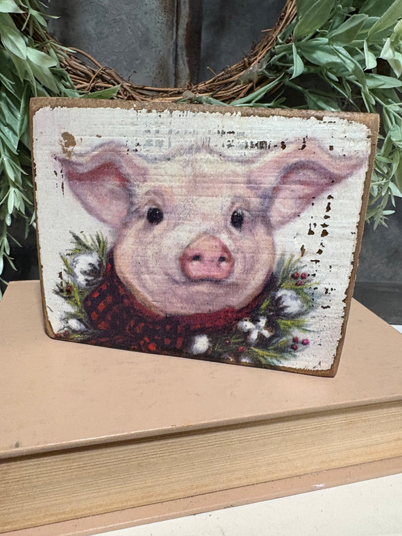 Primitives by Kathy wood pig Christmas sign