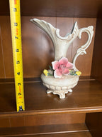 Vintage Italian Capodimonte Ornate Ceramic Pitcher Vase with Applied Roses - See pics