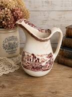 Antique Stained & Crazed Brown Transferware Pitcher – Primitive English Country Decor - See photos