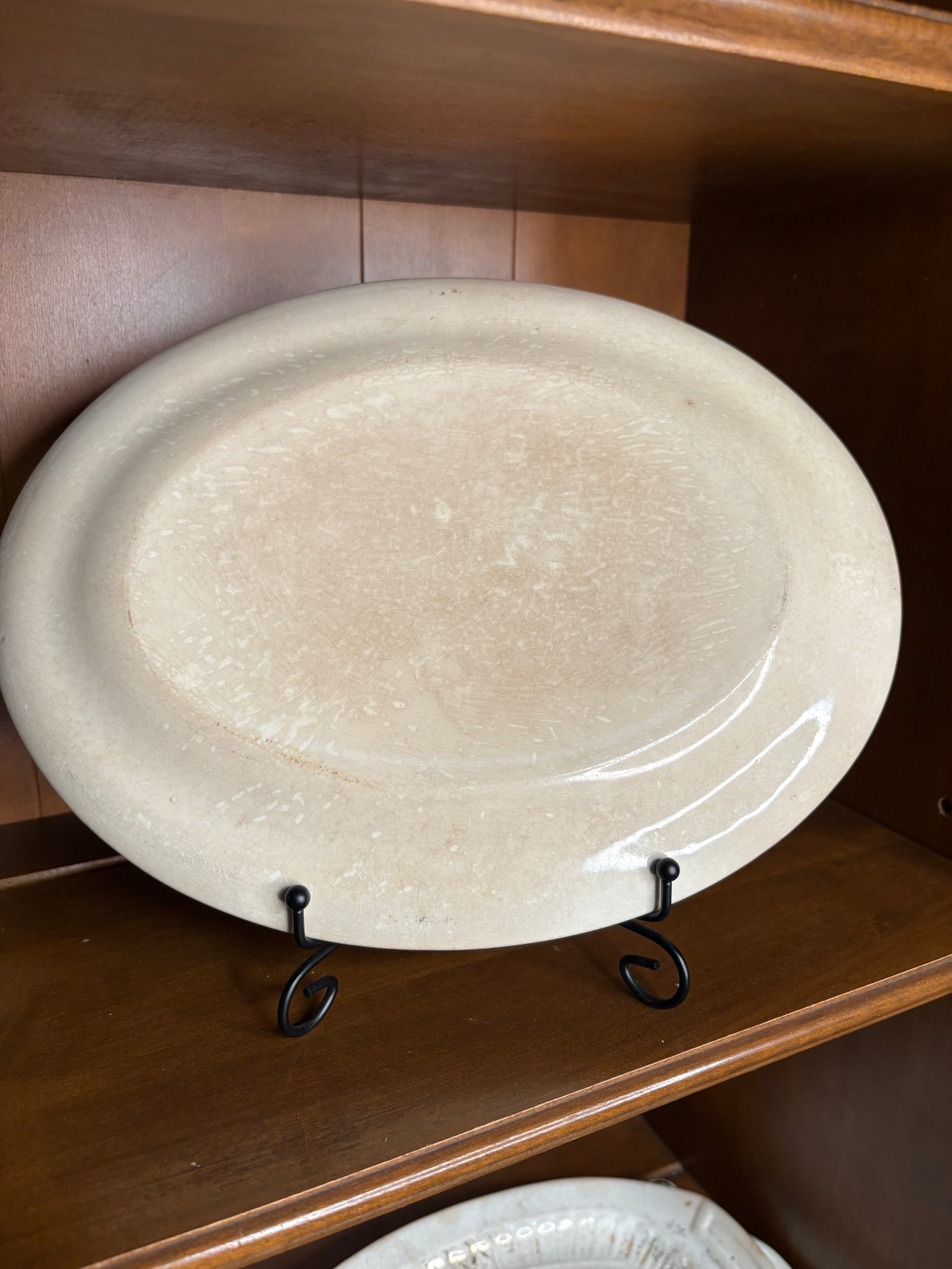 Vintage/Antique W.S. George Derwood Oval Serving Platter – Floral Blue Trim – Heavily Crazed & Stained - c. 1910-40