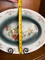 Antique Homer Laughlin Niagara Hudson Ironstone Floral Platter – Teal – c. 1910-12