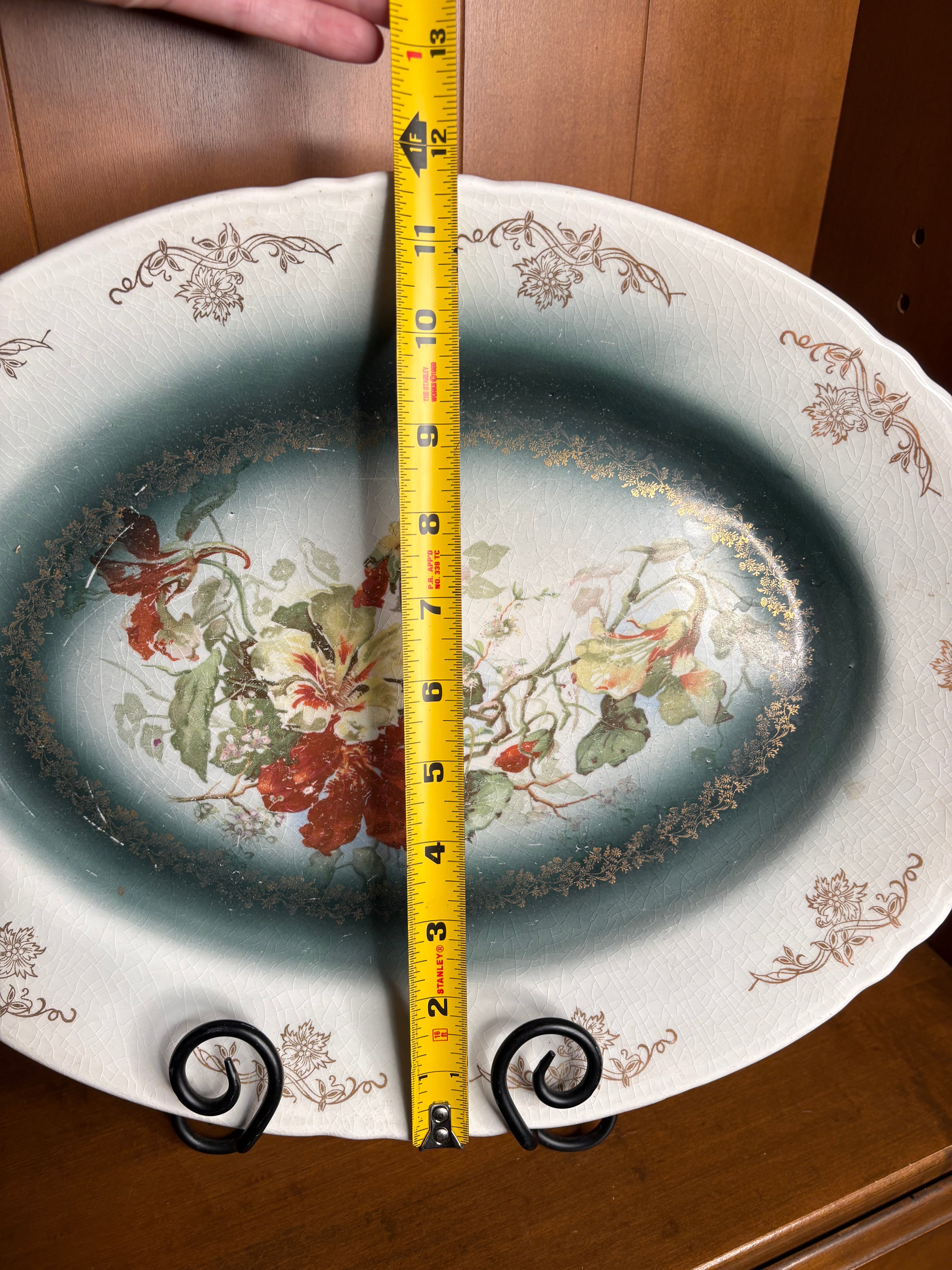 Antique Homer Laughlin Niagara Hudson Ironstone Floral Platter – Teal – c. 1910-12