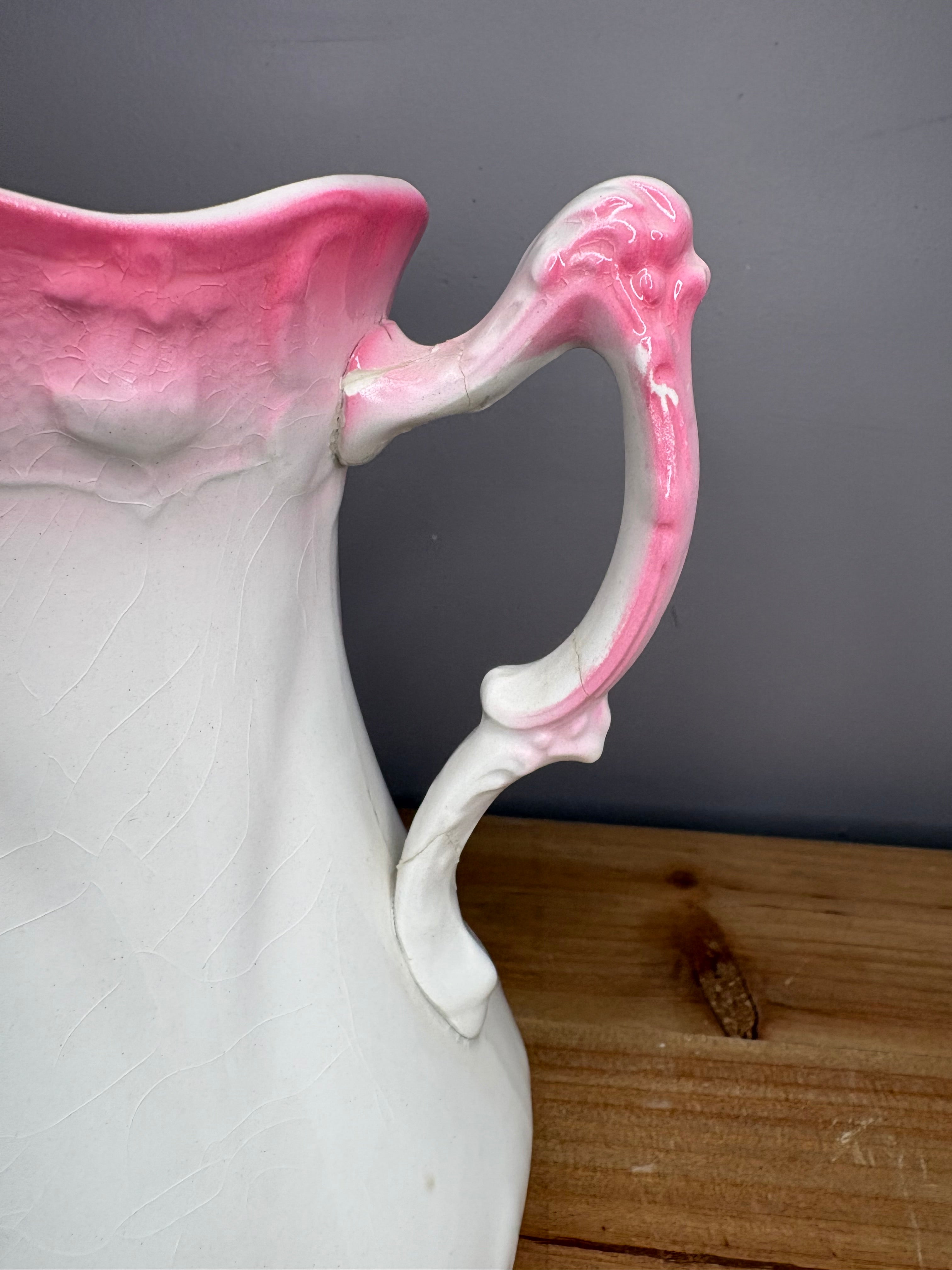 Antique E.P.P. Co. Jefferson Porcelain Pitcher – Pink & White East Palestine Ohio - Please see pics