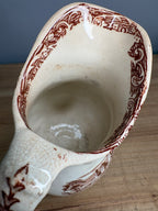 Antique Stained & Crazed Brown Transferware Pitcher – Primitive English Country Decor - See photos
