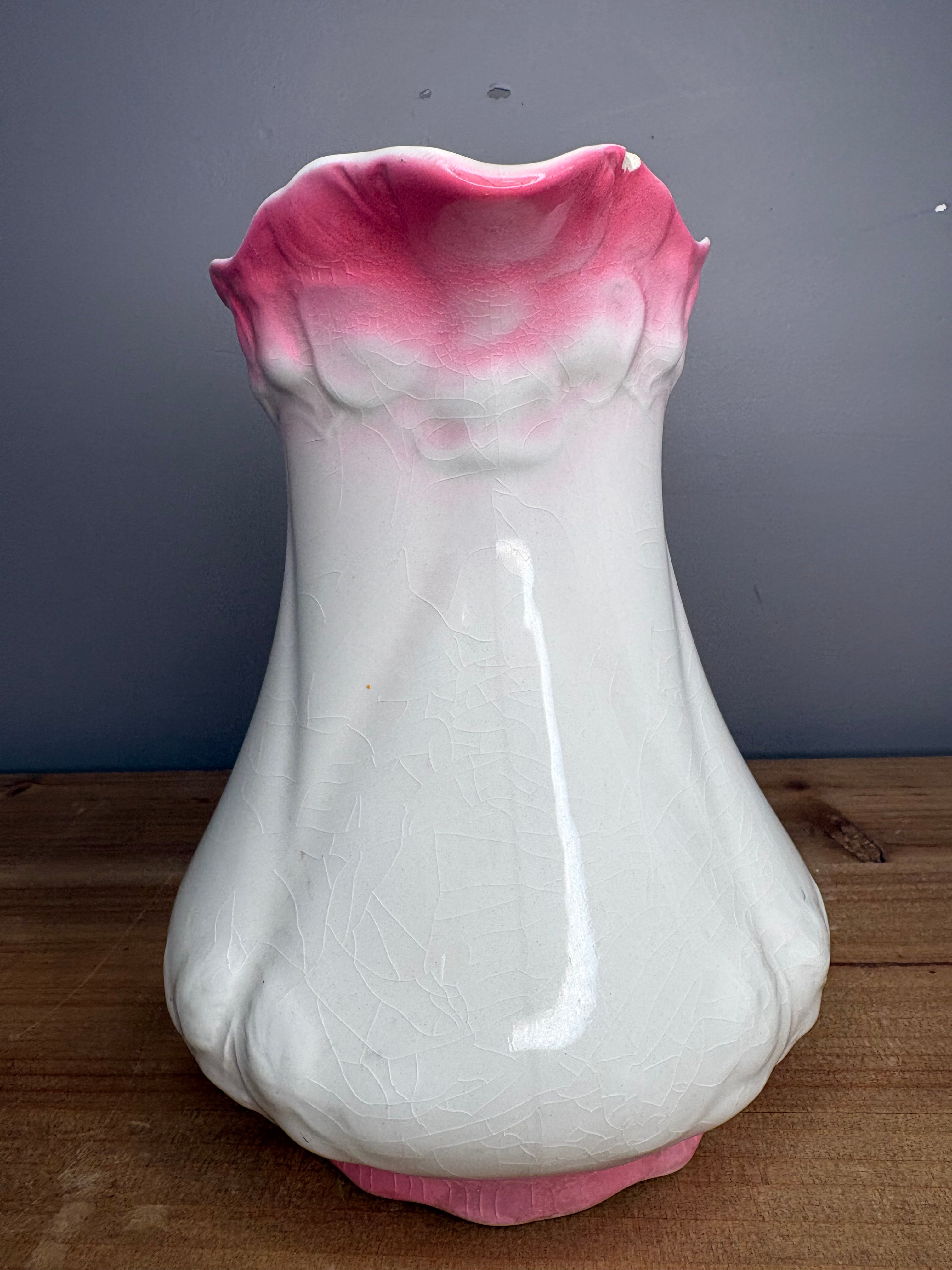 Antique E.P.P. Co. Jefferson Porcelain Pitcher – Pink & White East Palestine Ohio - Please see pics