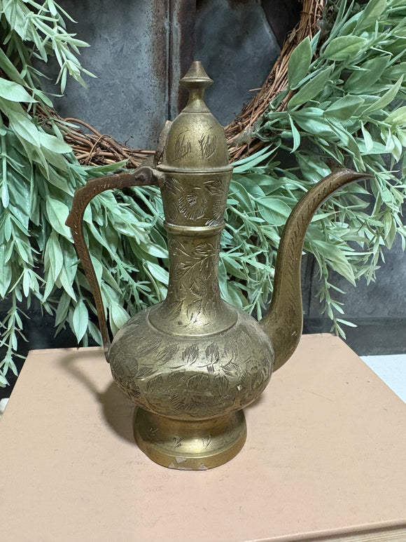 Vintage Etched Brass Ewer