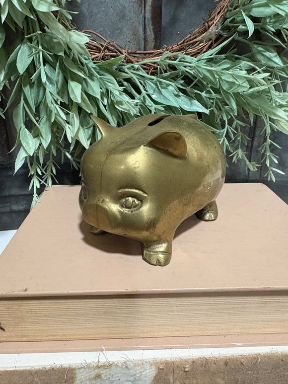 Vintage Brass piggy bank - no stopper