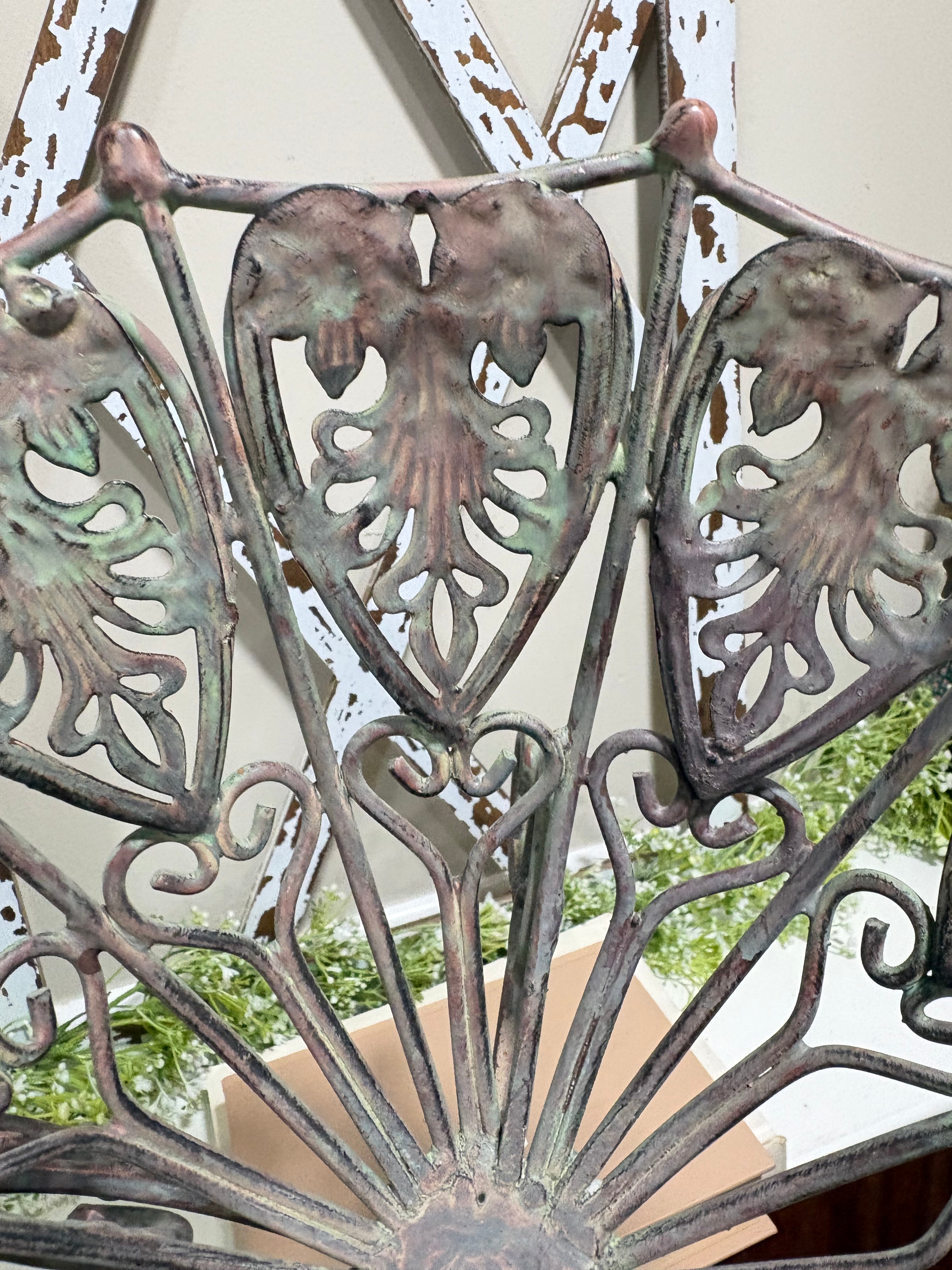 Vintage Metal Filigree Fruit Bowl with Verdigris color - Metal scroll work decorative bowl