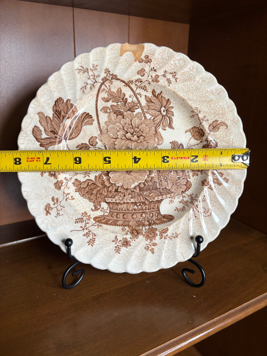 Vintage Clarice Cliff Charlotte Royal Staffordshire Brown Transferware Floral Plate England w/ Chip