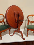 Antique Carved wood doll chairs and table set - Balloon back style chairs with upholstery