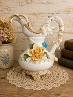 Vintage Italian Capodimonte Style Ornate Ewer Pitcher with Applied Flowers