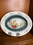 Antique Homer Laughlin Niagara Hudson Ironstone Floral Platter – Teal – c. 1910-12