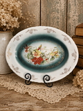 Antique Homer Laughlin Niagara Hudson Ironstone Floral Platter – Teal – c. 1910-12