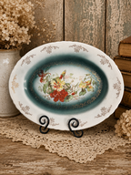 Antique Homer Laughlin Niagara Hudson Ironstone Floral Platter – Teal – c. 1910-12