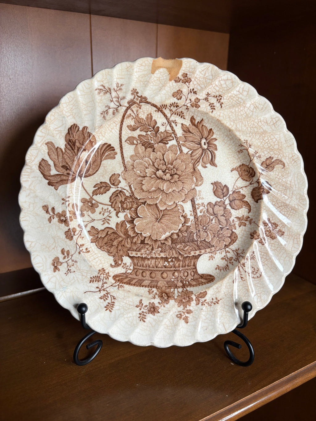 Vintage Clarice Cliff Charlotte Royal Staffordshire Brown Transferware Floral Plate England w/ Chip