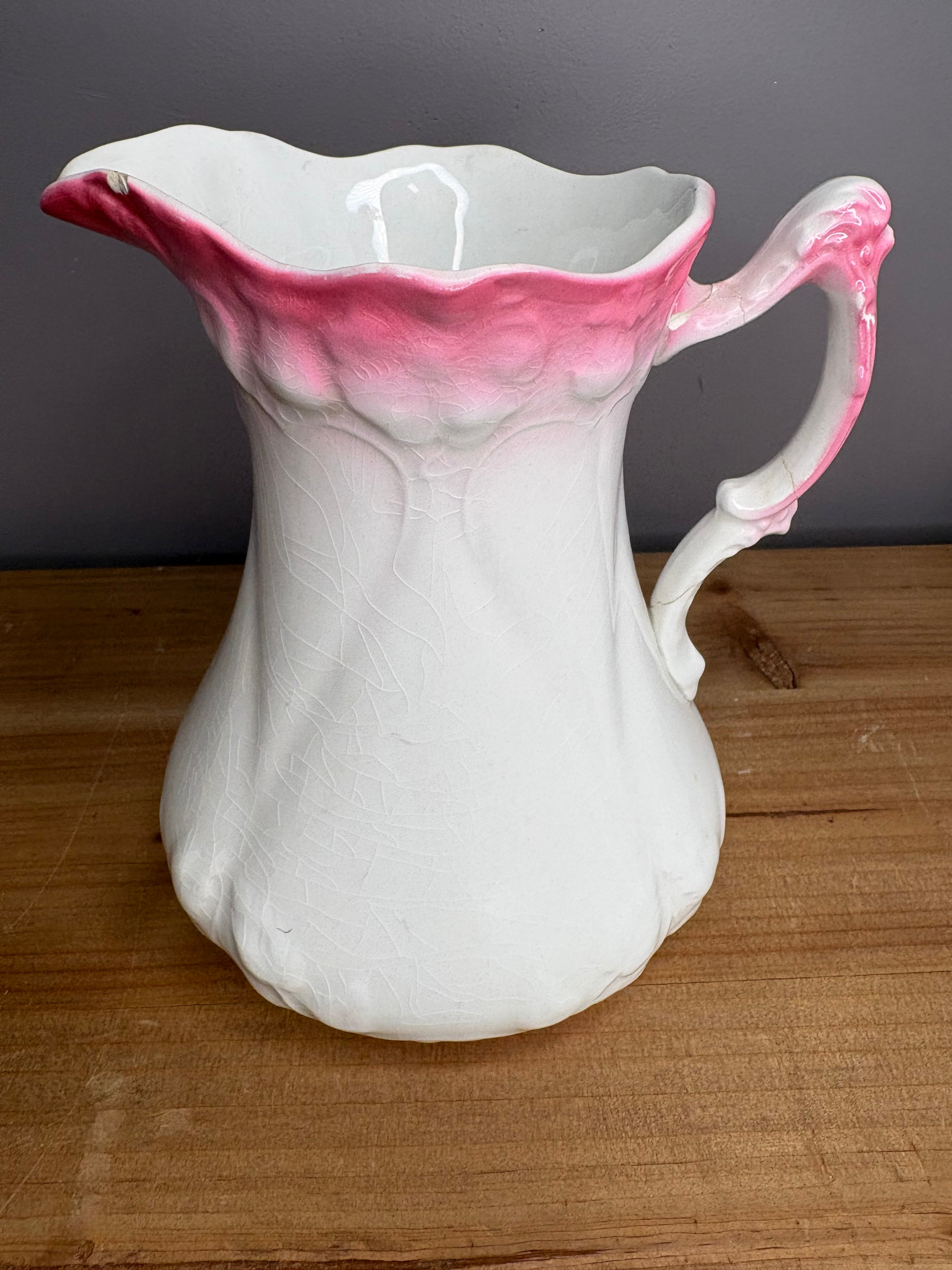 Antique E.P.P. Co. Jefferson Porcelain Pitcher – Pink & White East Palestine Ohio - Please see pics