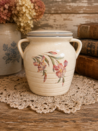 Vintage Stained & Crazed Universal Cambridge Covered Bean Pot Casserole Floral USA