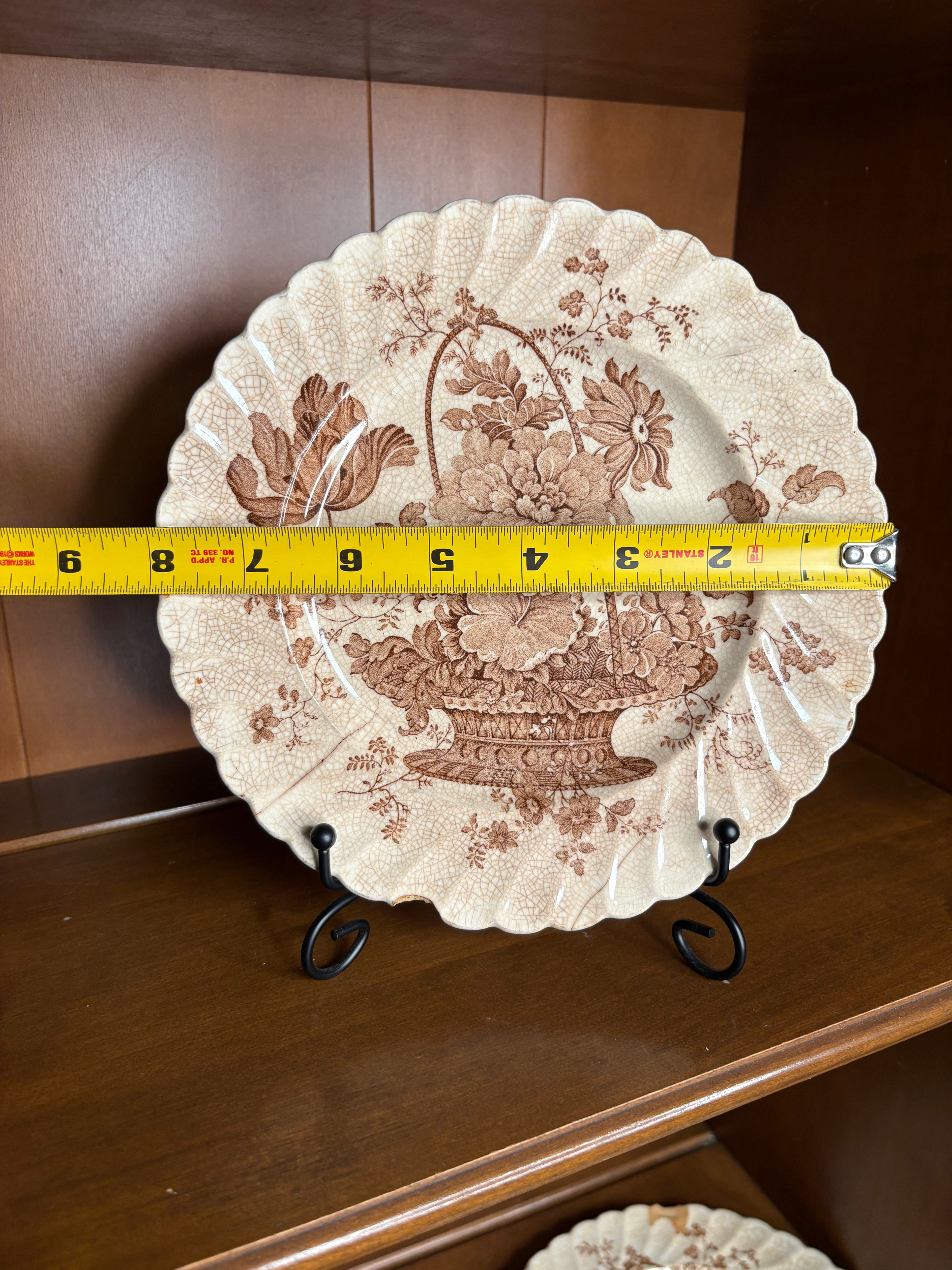 Vintage Clarice Cliff Charlotte Royal Staffordshire Brown Transferware Floral Plate England - Hairline