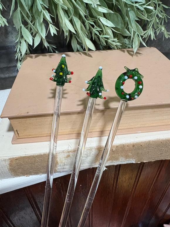 Hand blown Glass Christmas Swivel sticks - set of 3