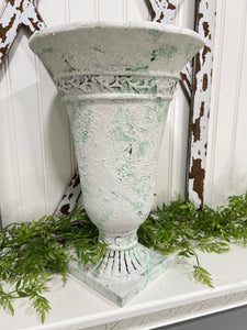 Seafoam weathered faux cement Urn