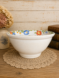 Vintage Crazed Harker Pottery “Sun Glow” White Mixing Bowl with Floral Interior Rim