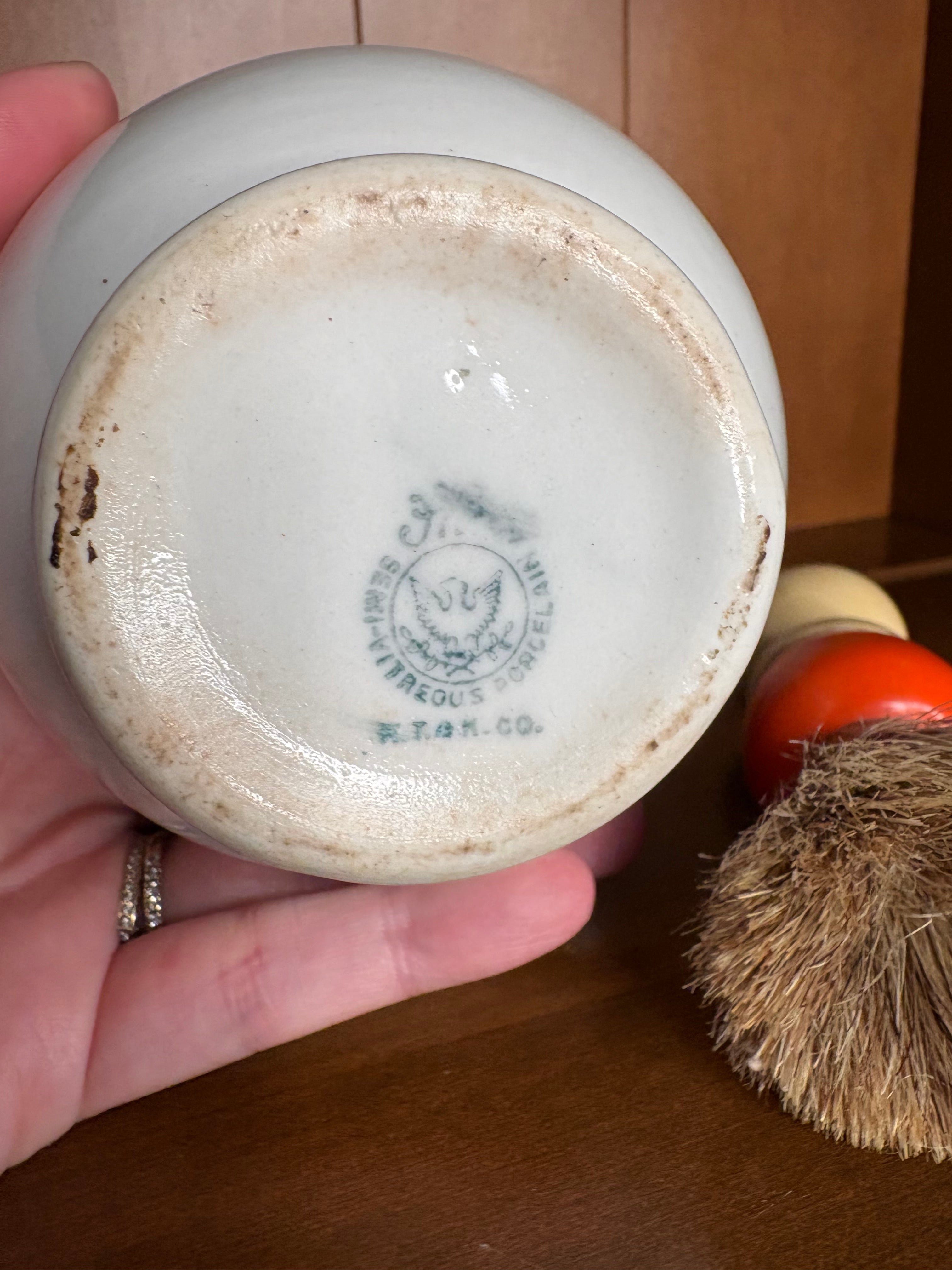 Antique KT&K Ironstone Shaving Mug with brush