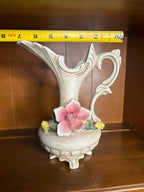 Vintage Italian Capodimonte Ornate Ceramic Pitcher Vase with Applied Roses - See pics
