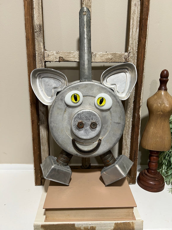 Hand made metal art pig