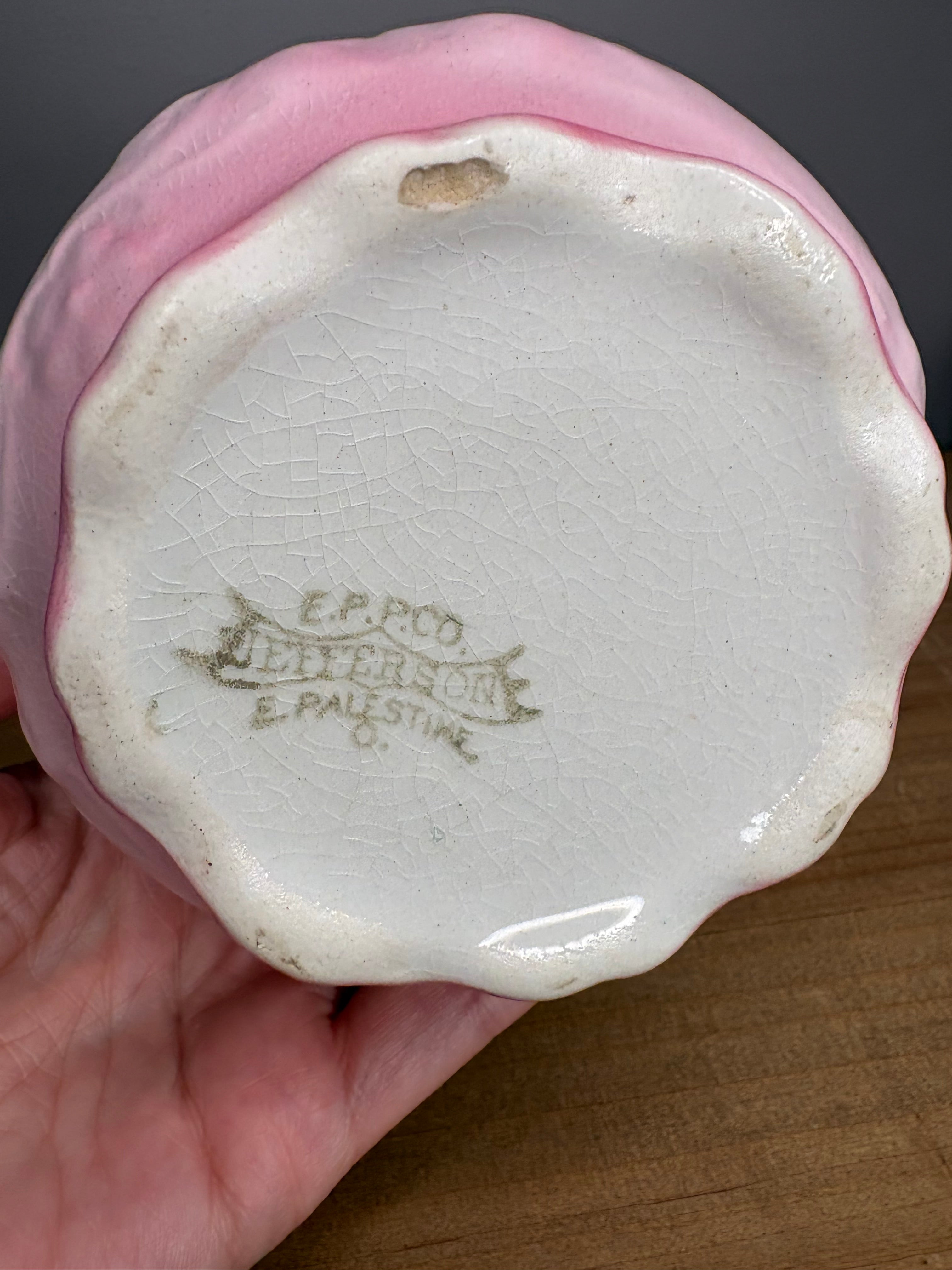 Antique Crazed Jefferson Pottery Pink & White Wash Tumbler Vase East Palestine Ohio | Circa 1890-1904