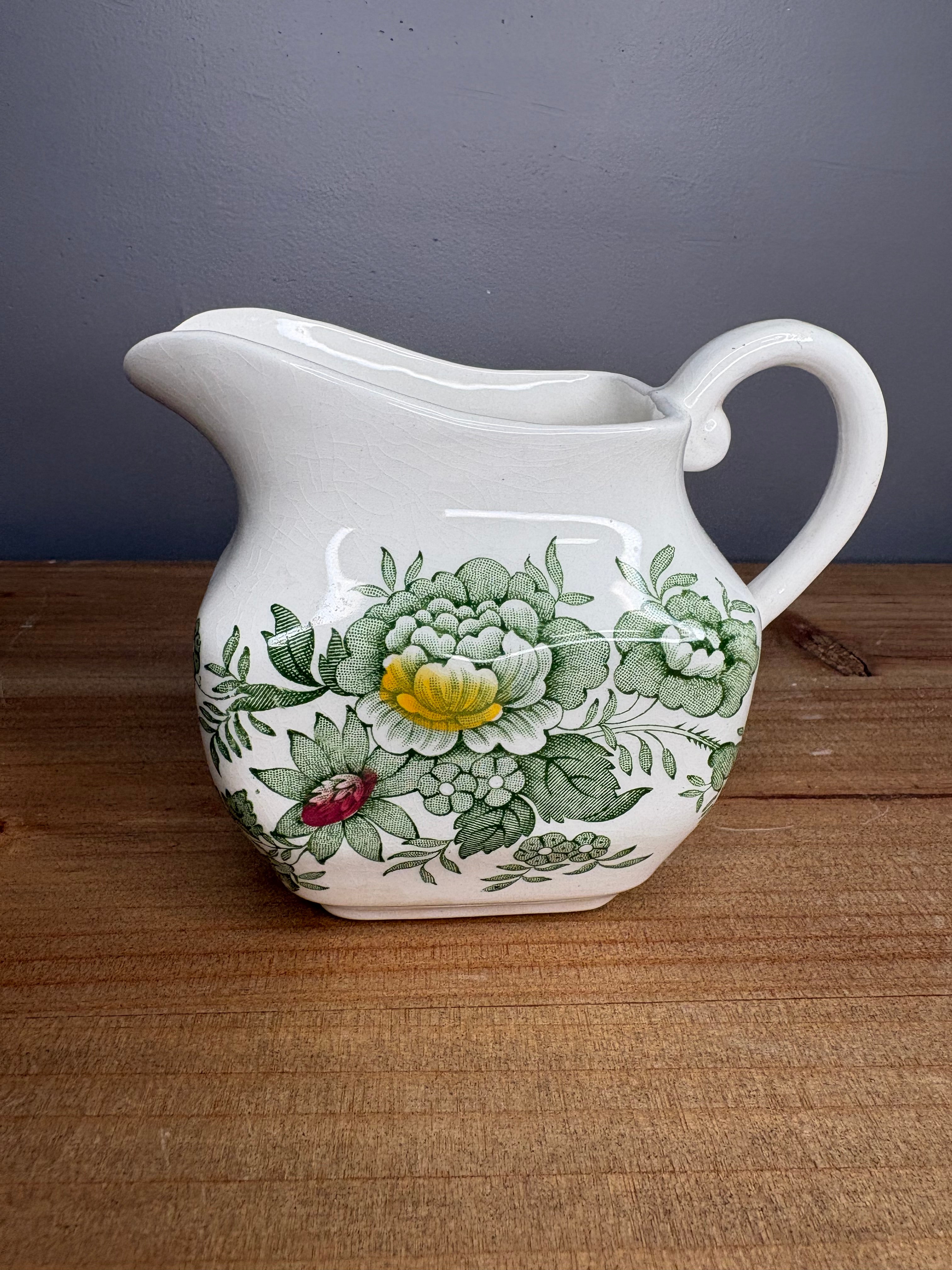 Vintage Wedgwood Kent England Floral Ironstone Pitcher – Green Transferware
