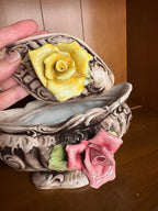 Vintage Italian Capodimonte Style Porcelain Covered Trinket with Applied Roses