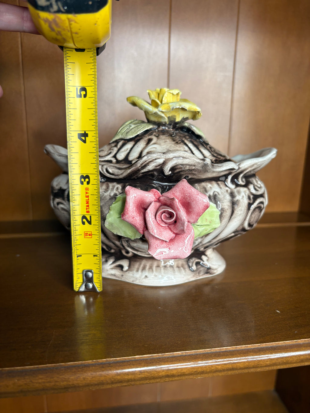Vintage Italian Capodimonte Style Porcelain Covered Trinket with Applied Roses