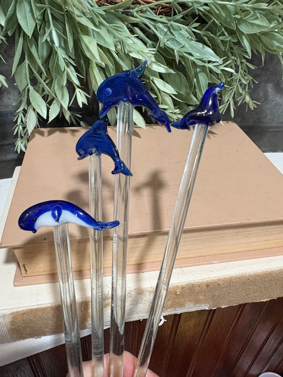 Hand blown glass sea life swivel sticks - set of 4