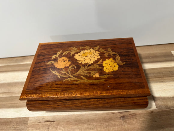 Wood inlay floral Swiss made music box