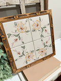 Dal-Tile Mexico hand painted trivet - hand carved wood frame
