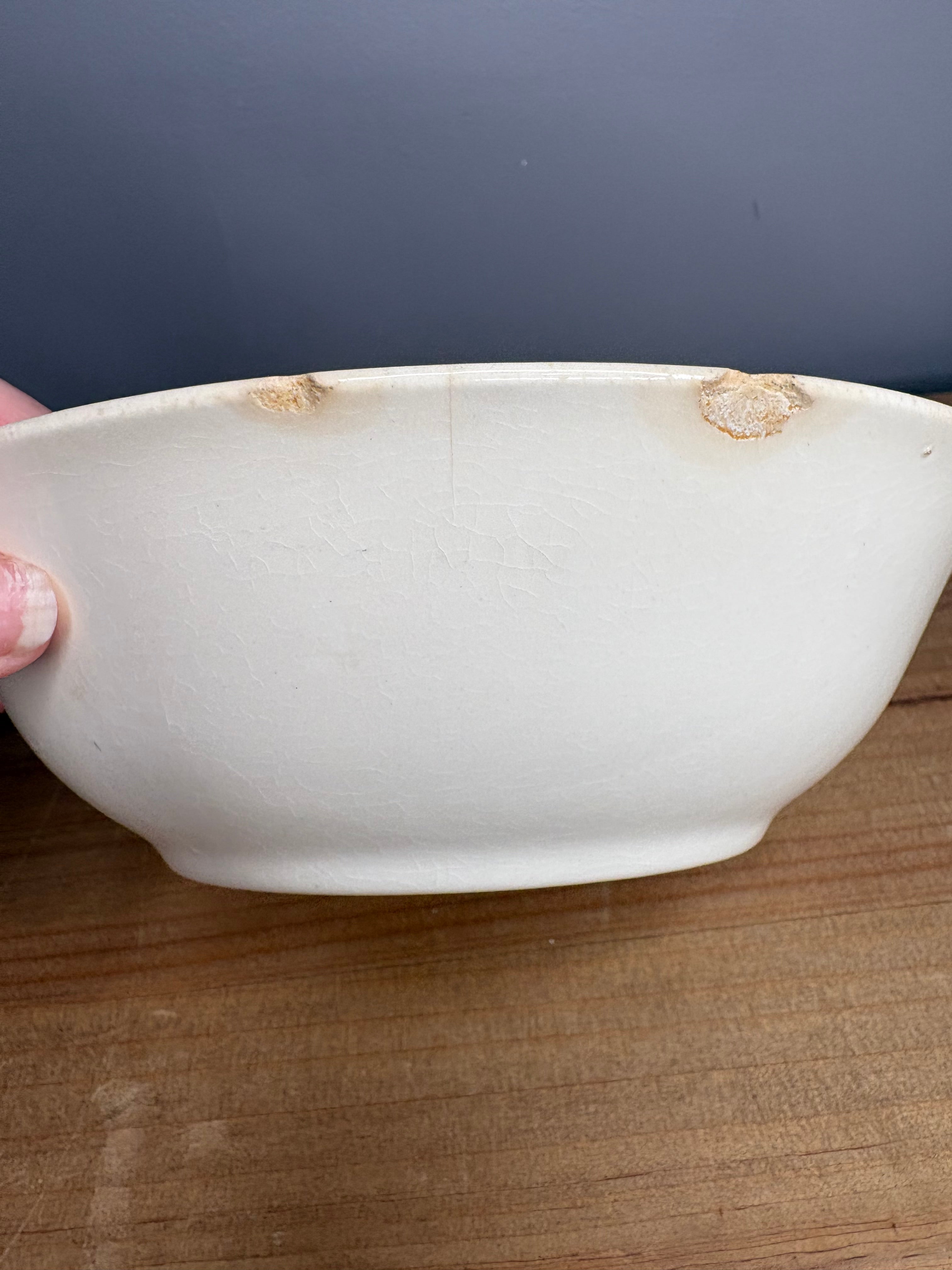 Vintage Stained & Crazed Universal Cambridge Floral Serving Bowl Oven Proof USA - See Pics