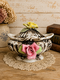 Vintage Italian Capodimonte Style Porcelain Covered Trinket with Applied Roses