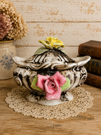 Vintage Italian Capodimonte Style Porcelain Covered Trinket with Applied Roses