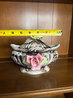 Vintage Italian Capodimonte Style Porcelain Covered Trinket with Applied Roses