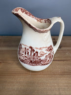 Antique Stained & Crazed Brown Transferware Pitcher – Primitive English Country Decor - See photos