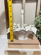Vintage 50s Ceramic Poinsettia White Flower Basket Gold Paint Highlights