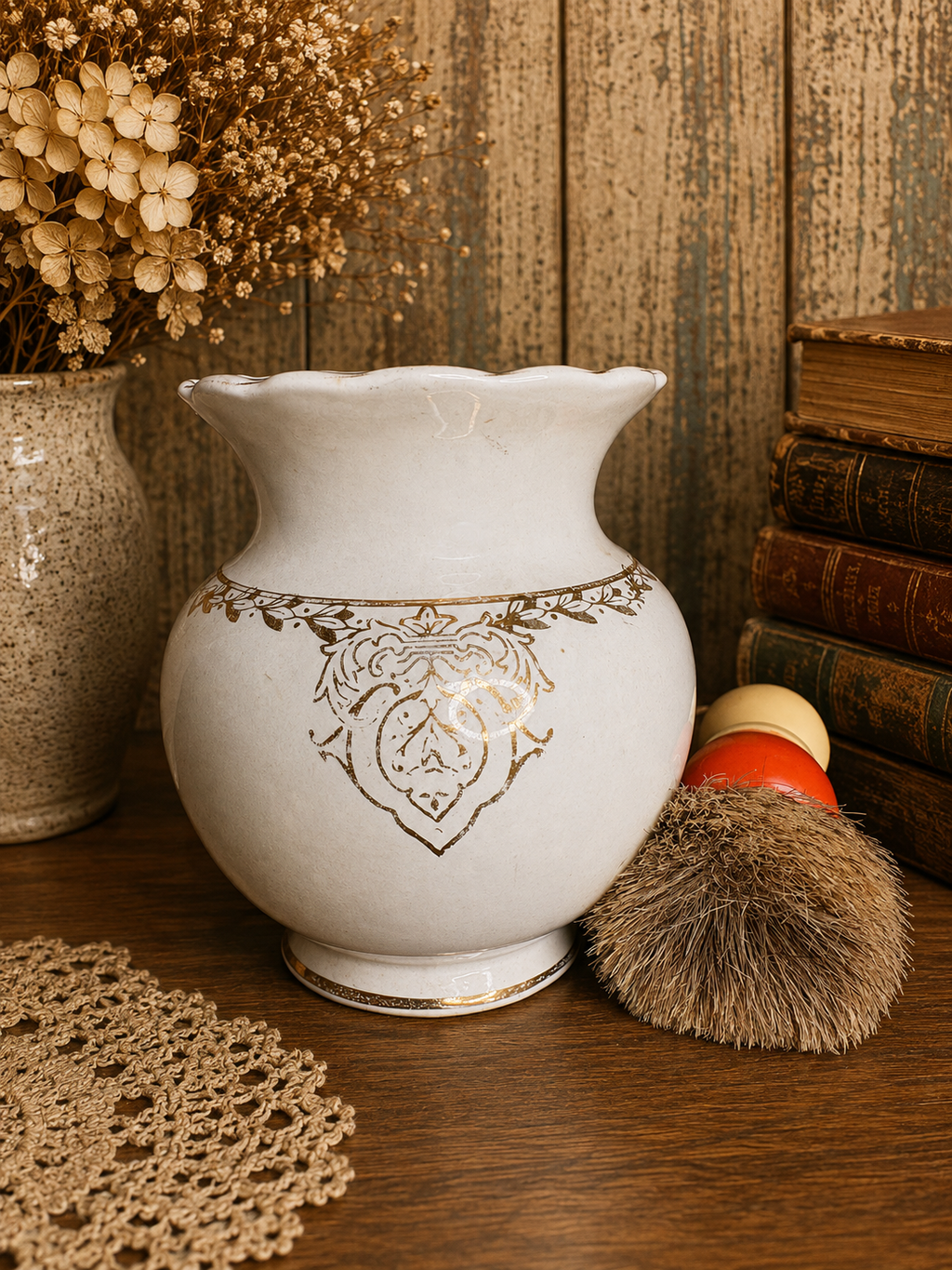 Antique KT&K Ironstone Shaving Mug with brush
