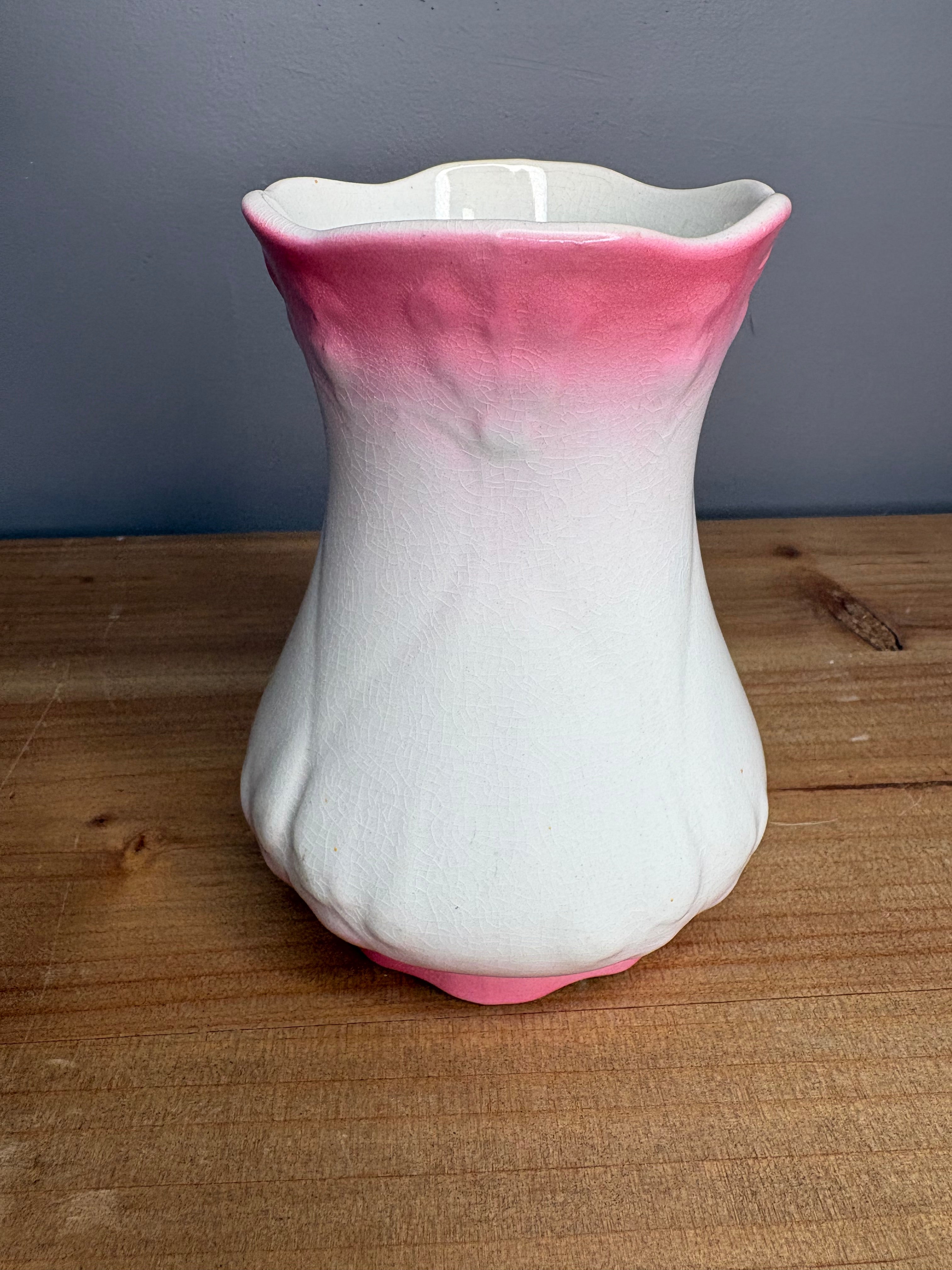 Antique Crazed Jefferson Pottery Pink & White Wash Tumbler Vase East Palestine Ohio | Circa 1890-1904