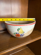 Vintage Stained & Crazed Cronin Pottery Bake Oven Mixing Bowl Fruit Red Stripe 1940s Farmhouse