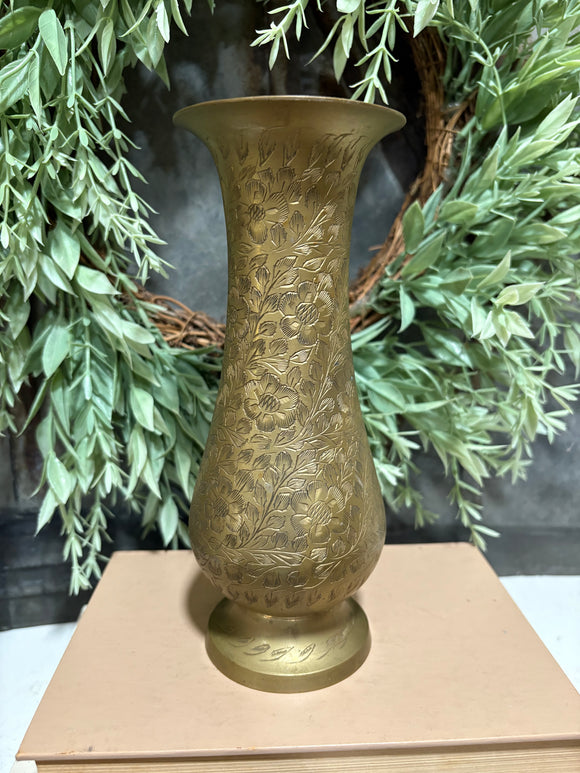 Vintage Etched Brass Vase