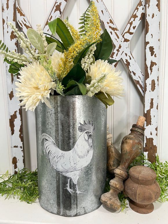 Galvanized rooster planter